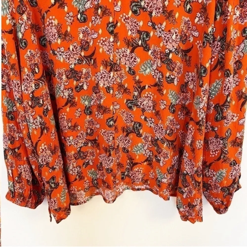 J Jason Wu Long Sleeve Foil Print Woven Blouse Lace Trim Size 2X Orange/Red - Image 8