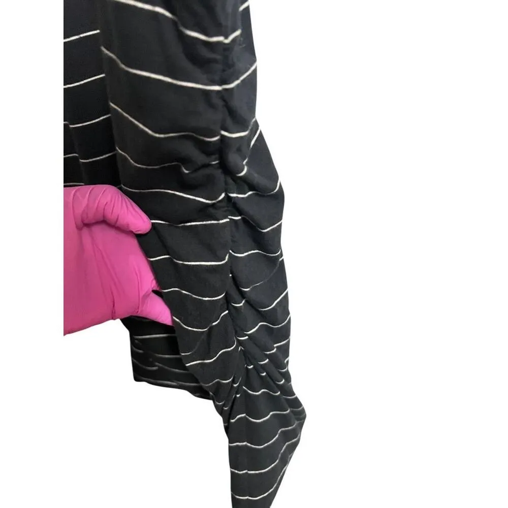 Anthropologie Sundry Black Striped Racerback Tank Ruched Scrunched Dress M 8/10 - Image 6