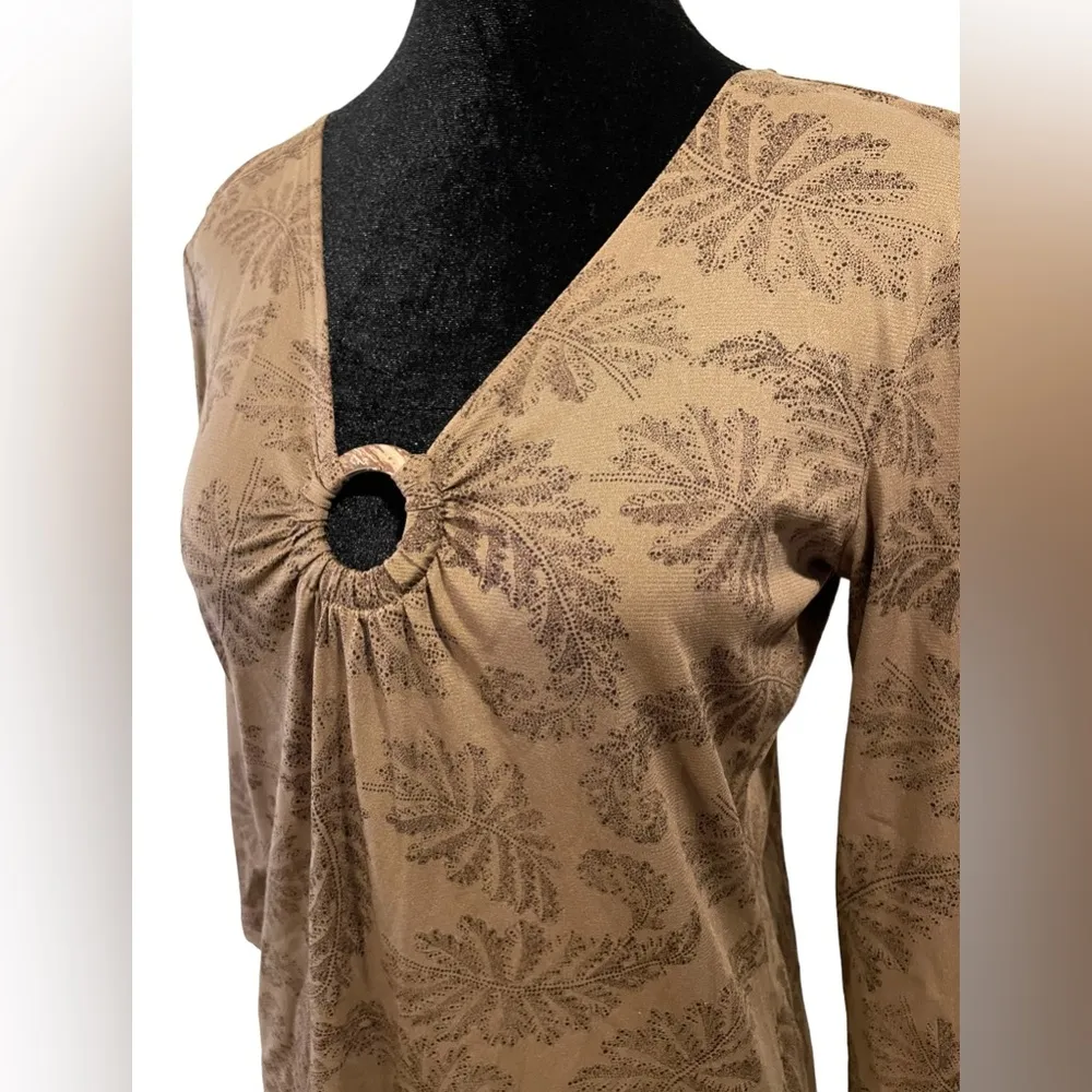 Dana Buchman Vintage 90s Woodland Forest Fairy Earthy Leafy Fern Nylon Blouse - Image 2