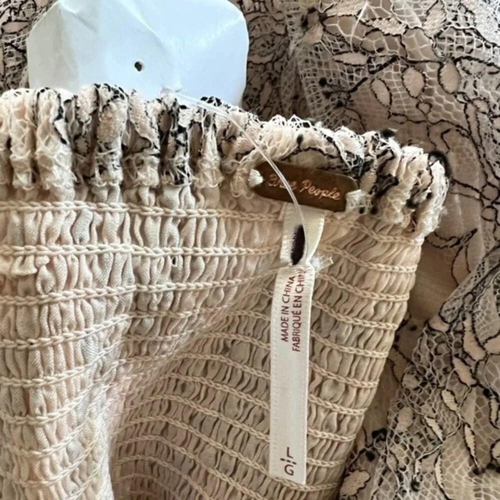 Free People Heavenly‎ Lace Tunic Top in Champagne Toast Size L New - Image 14