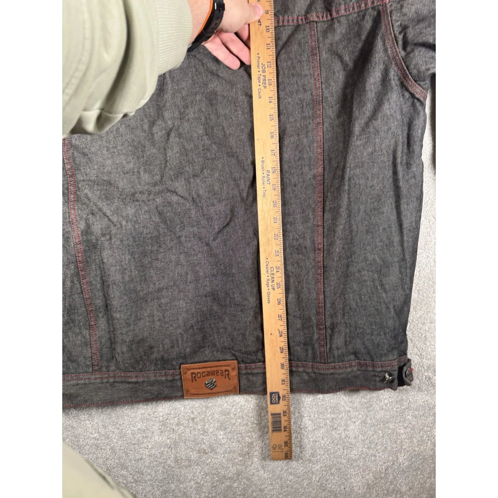 Rocawear Jean Jacket Men 2XL Black Denim Lined Red Stitch Hip Hop Streetwear Y2K - Image 13