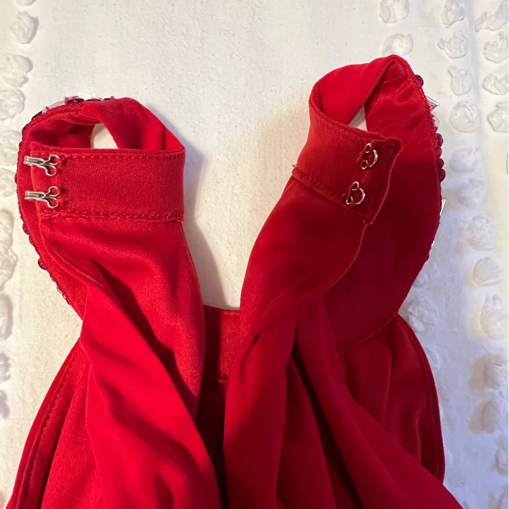 WAY-IN CLOTHING CO. Red and Black Mini Dress with Jeweled Halter Neckline - Image 7