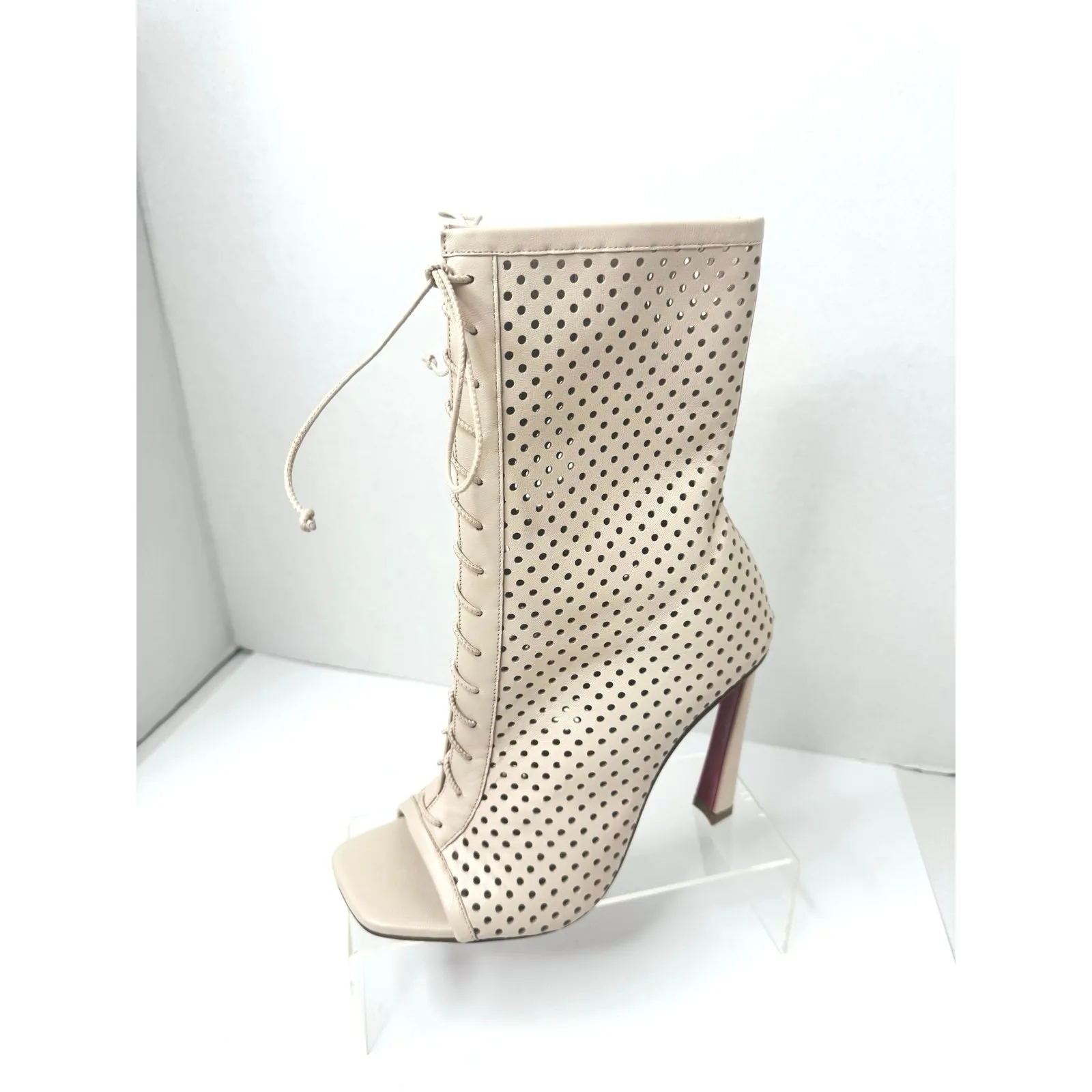 Christian Louboutin Open Toe Condora Bootie Leche Nappa Leather Laser-Cut 36.5 - Image 3