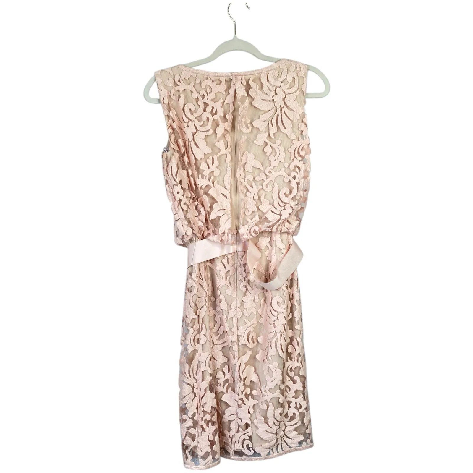 TADASHI SHOJI Lace Overlay Blouson Ribbon Dress Blush Pink Size 8 Cocktail - Image 2