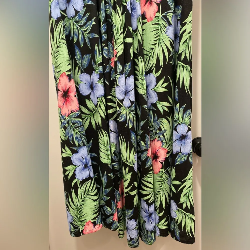 VTG 90s Koret Black Hawaiian Tropical Floral Button - Image 14