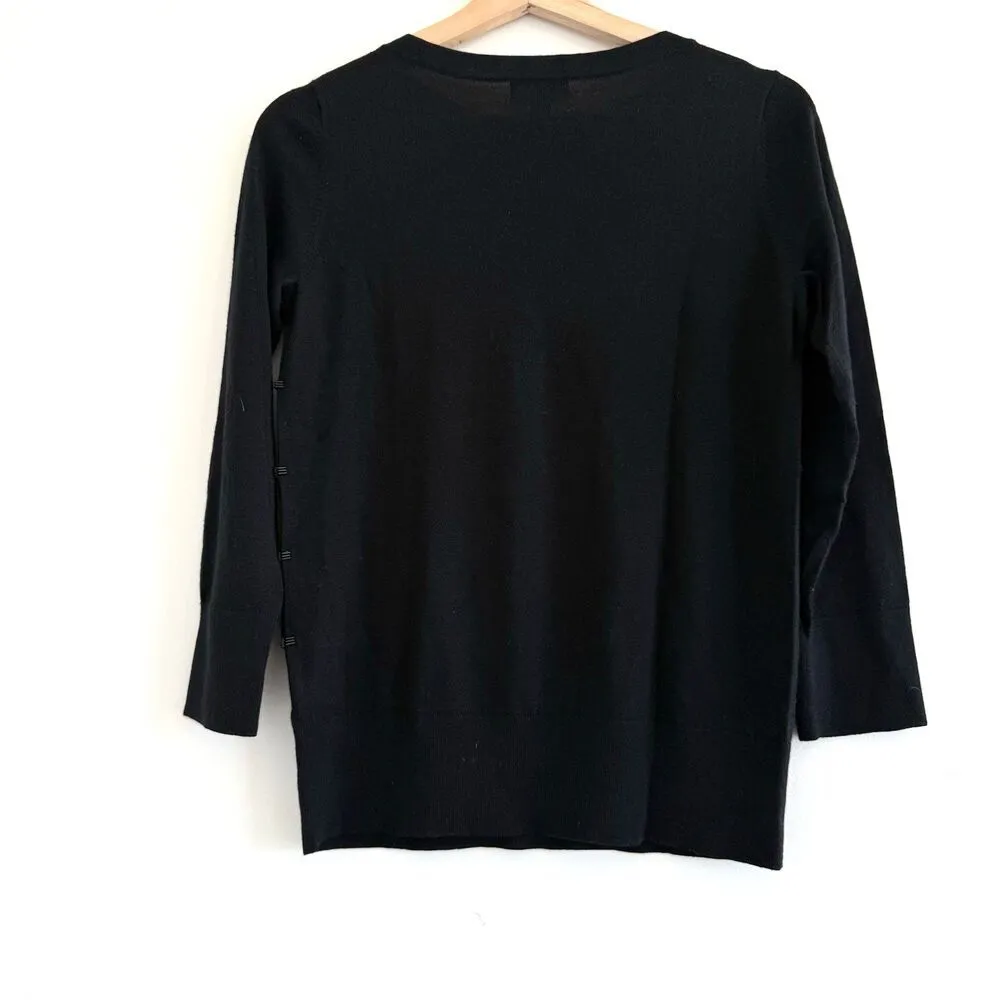 Façonnable wool silk women Long Sleeve Boat Neck Beads Sweater black size s - Image 5