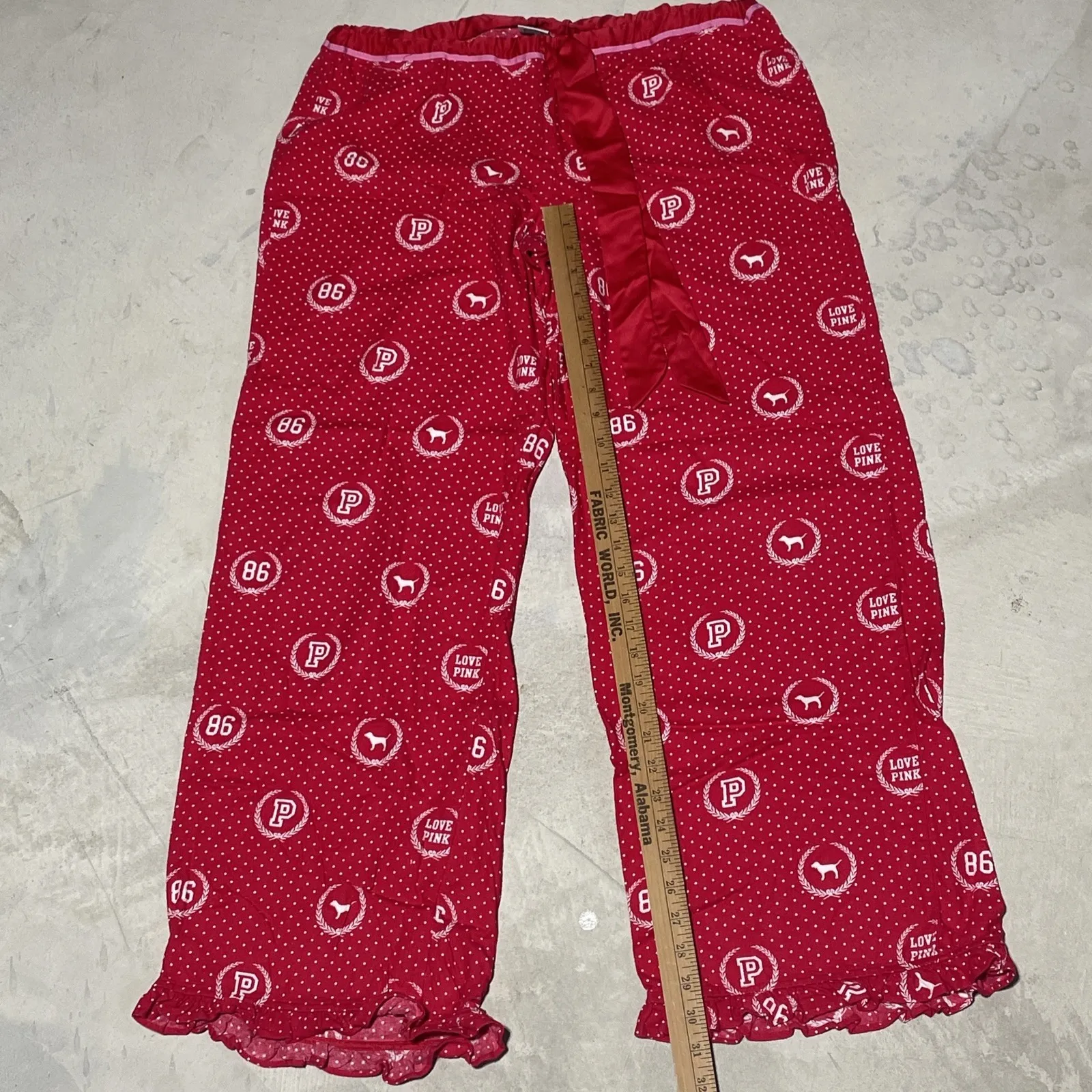 VINTAGE '07 Victoria's Secret PINK VS Women Red Pajama Lounge Flare Pants L - Image 8