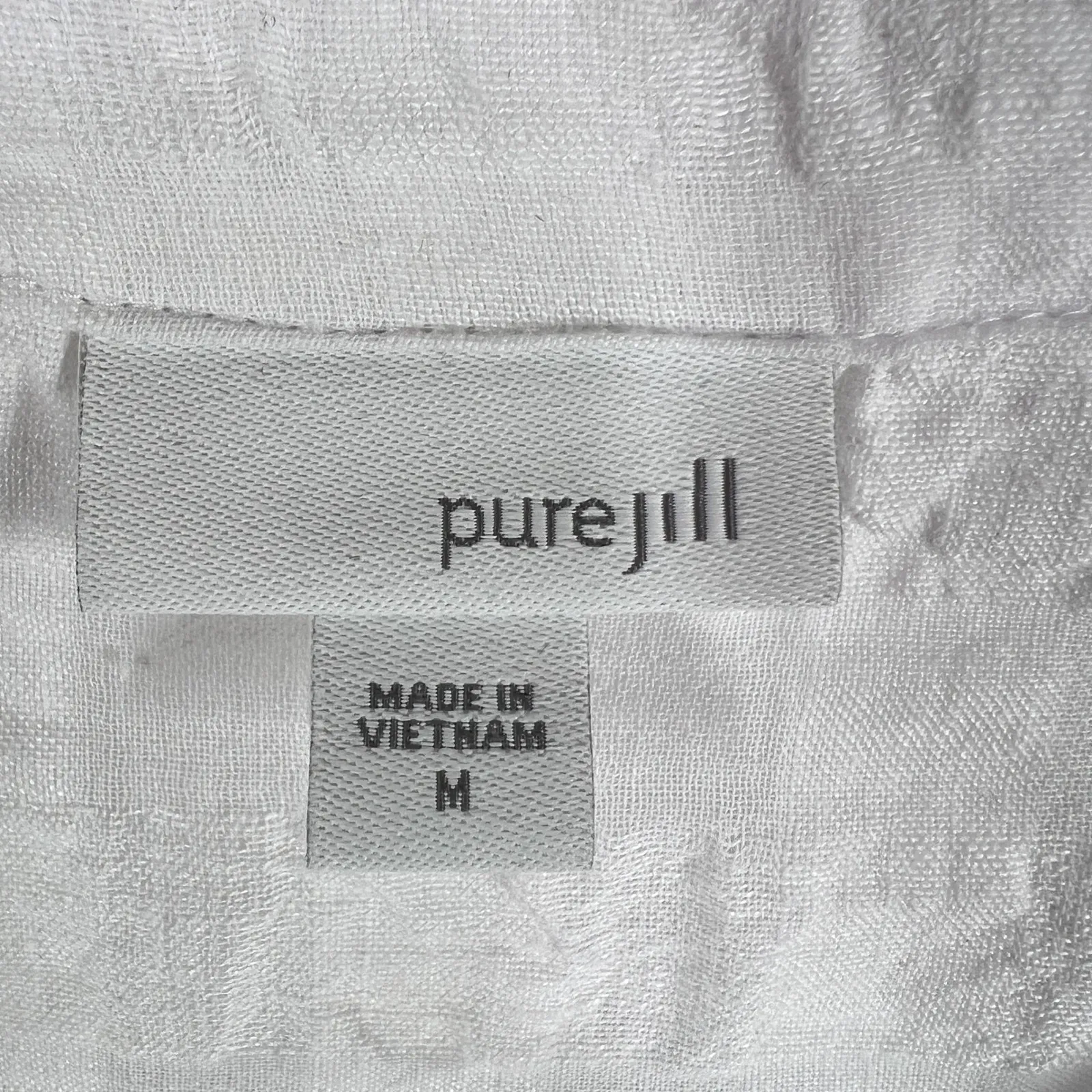 Pure Jill Button Down Top Linen Cotton Textured Gauzy White Long Sleeve Size M Size M - Image 5