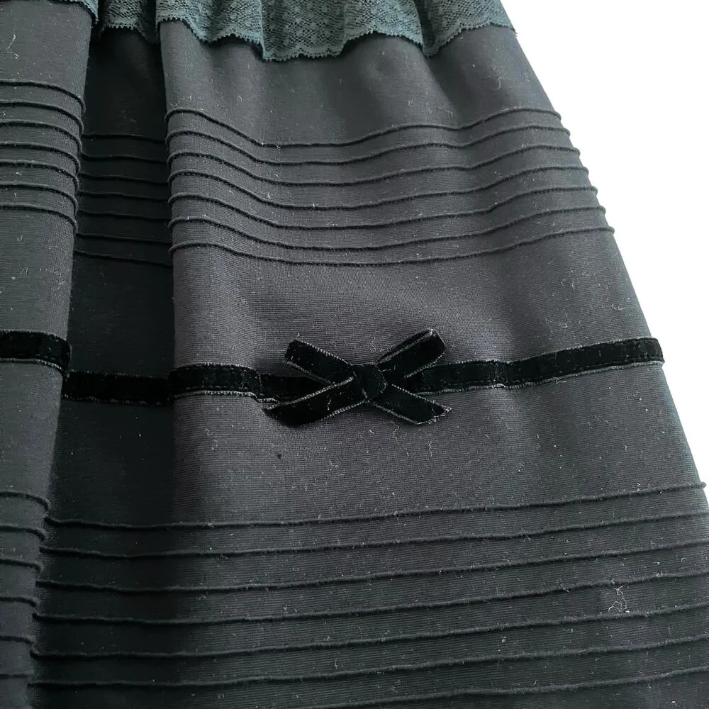 Red Valentino Black Short Sleeve Lace Velvet Trim Scalloped Knee Length Dress L - Image 6