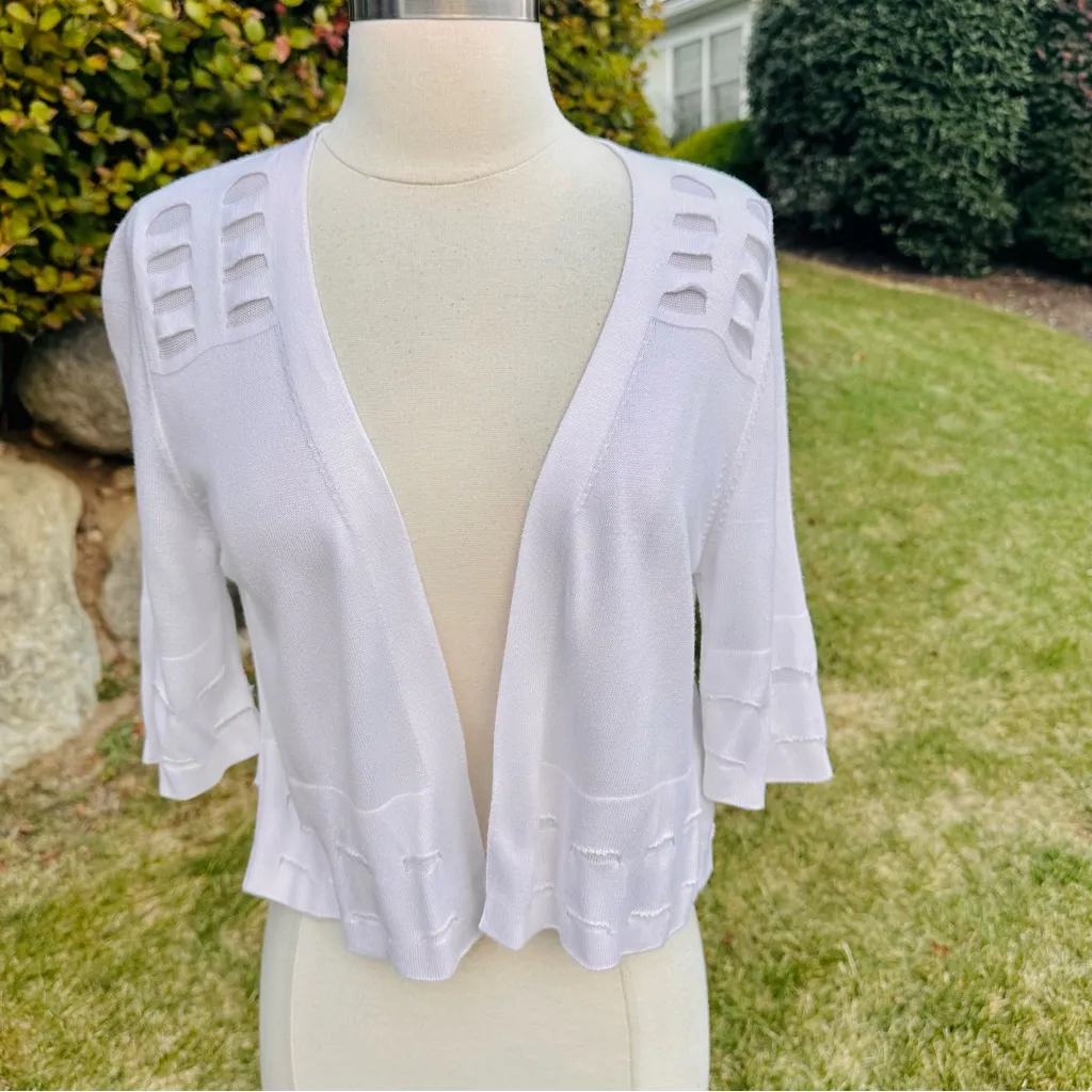 Marks & Spencer Open Front Cropped Cardigan White Size 10 - Image 5