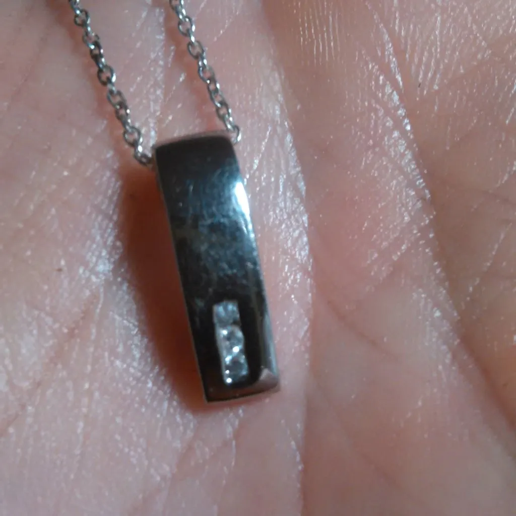 Simulated Diamond Bar Pendant Sterling Silver Necklace - Image 12