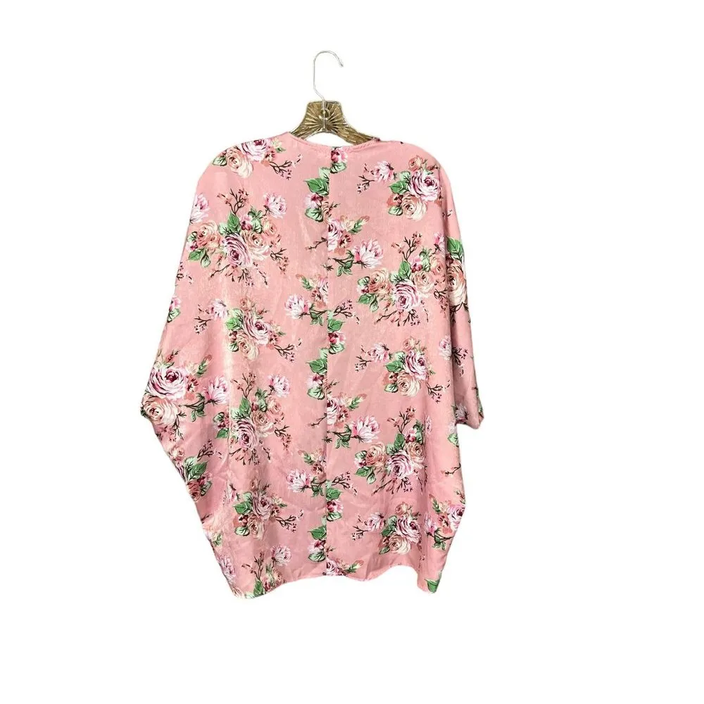 Haptics Women's Light Pink Floral Silk Like Kimono Size M - Image 2