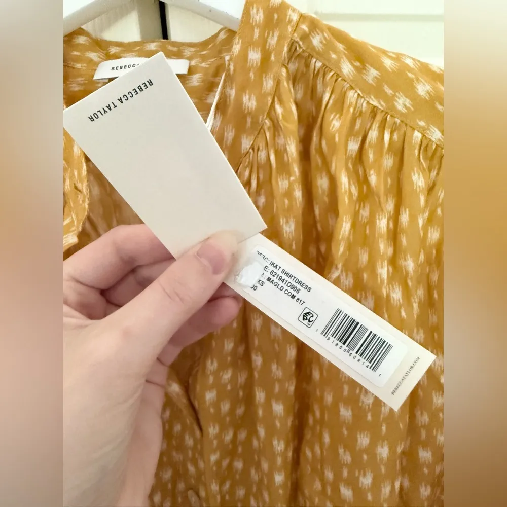 NWT Rebecca Taylor Ikat Shirt Dress Marigold Yellow Printed ShirtDress Size XS - Image 6