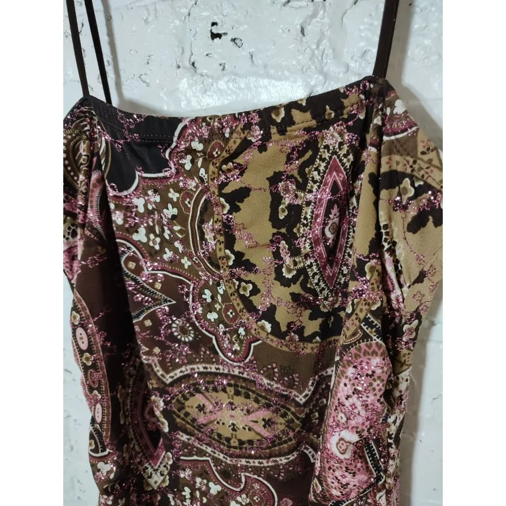 y2k jumpsuit boho print with glitter asymmetrical top size M Size M - Image 8