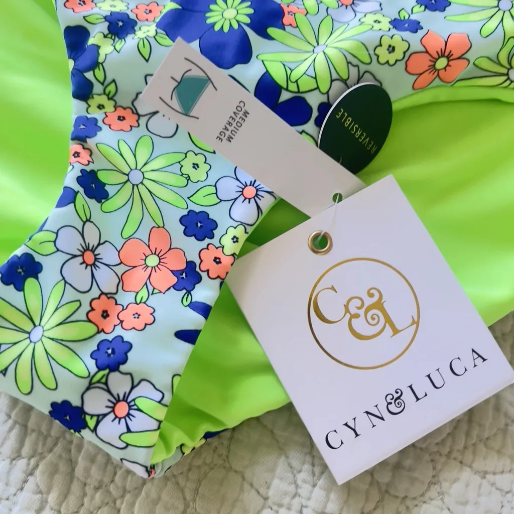 New Cyn & Luca Small bikini swim string bottom floral teal medium coverage‎ Blue - Image 4