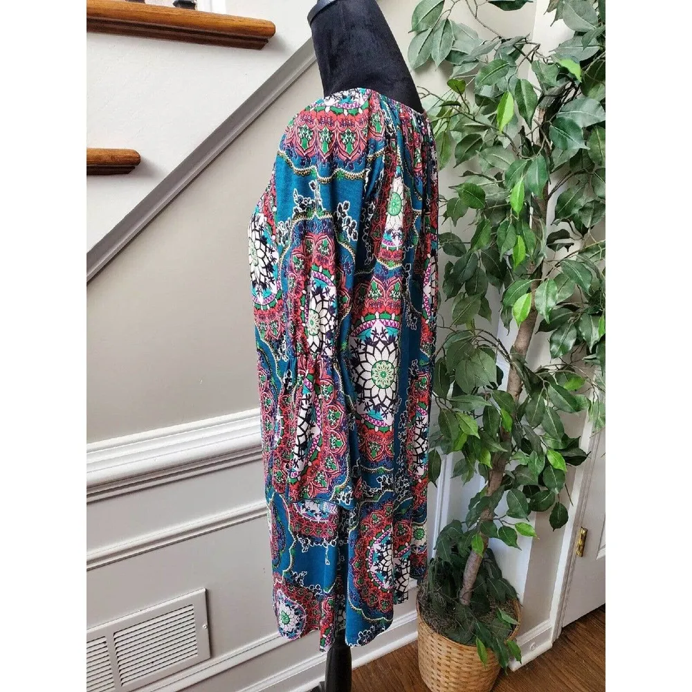 Honeyme Women's Multicolor Polyester Round Neck Long Sleeve Knee Length Dress XL - Image 9