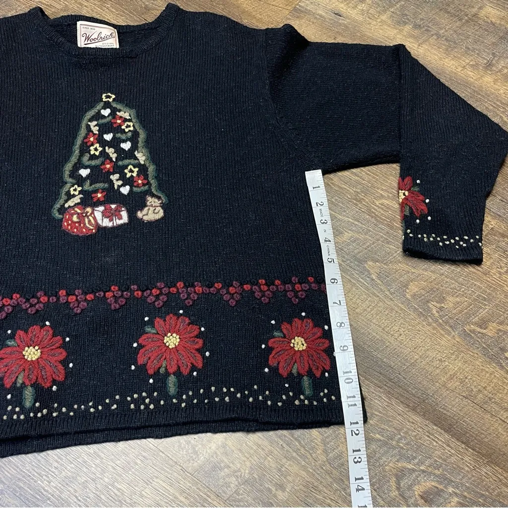 Vintage Woolrich Wool Holiday Sweater Womens Medium Embroidered Christmas Black - Image 8