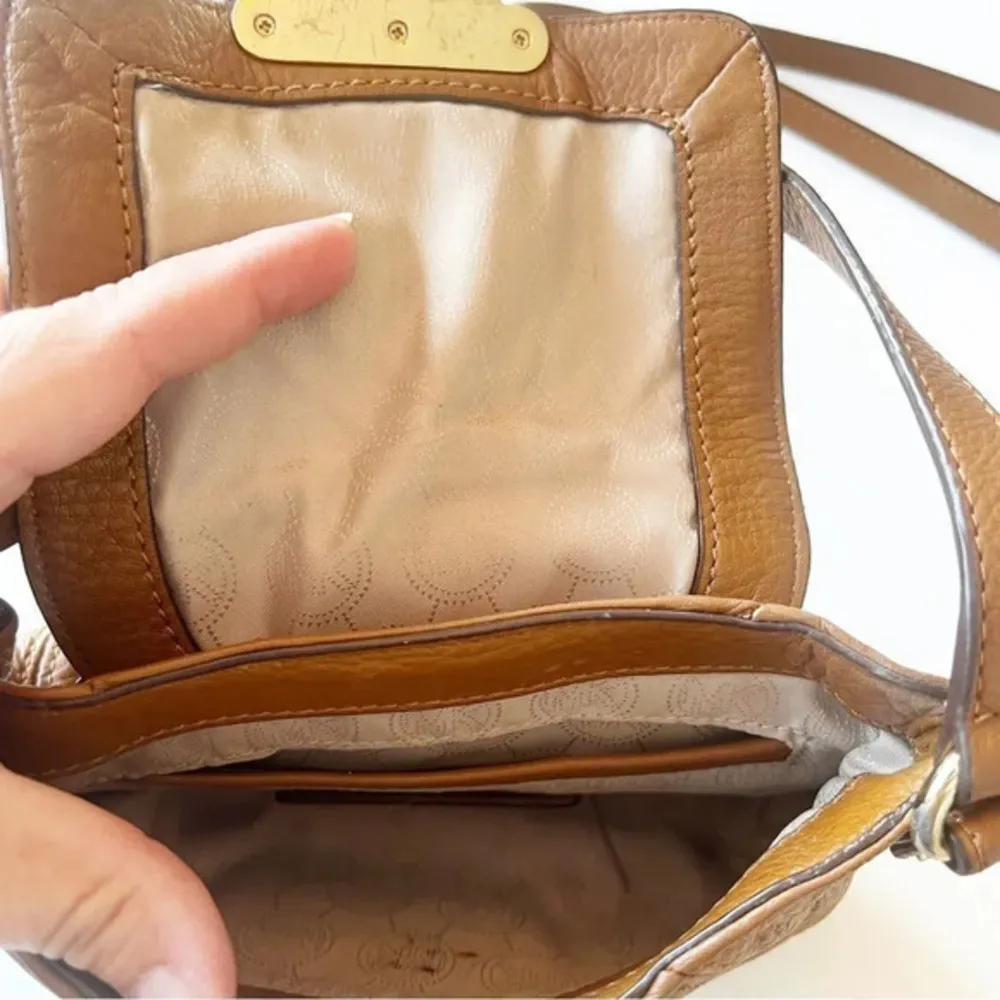 Michael Kors Brown Pebbled Leather Mini Crossbody Goldtone Hardware Purse Bag‎ - Image 3