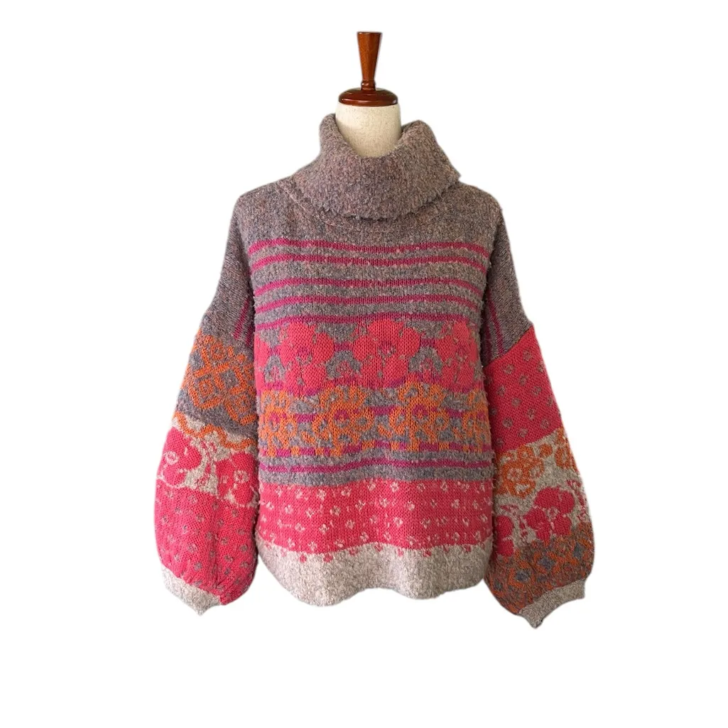 RAIN + ROSE Balloon Sleeve Turtleneck Sweater Pink Size L - Image 10