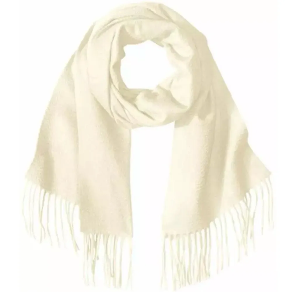 LOOK by M Cashmere Cream Soft Solid Cashmere Fringe Scarf 28”X77” - Image 2