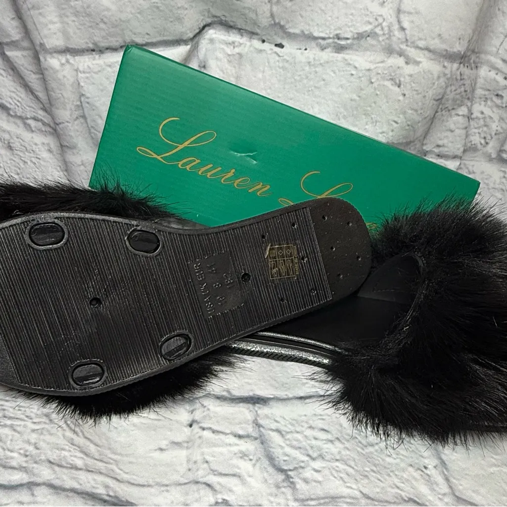 Lauren Lorraine Black Fur Slide Sandals - Image 3