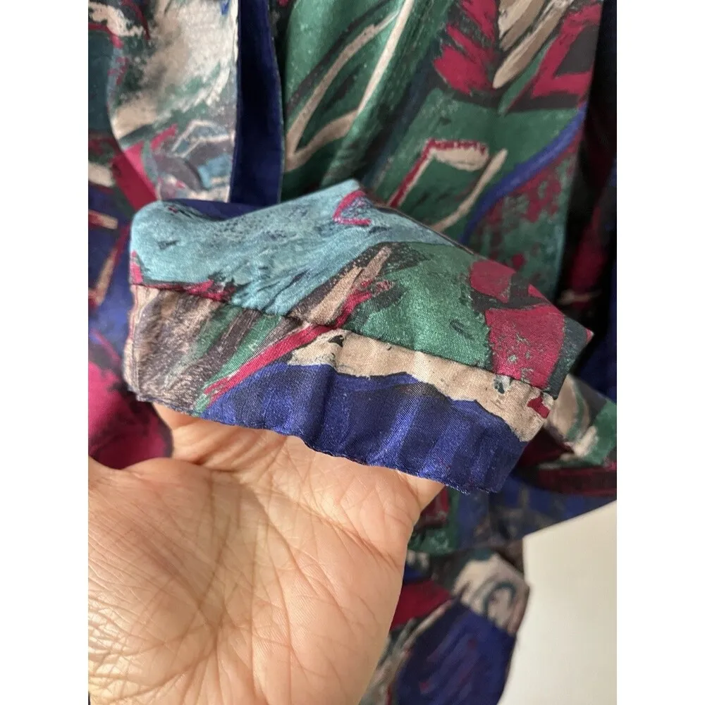 Vintage 80s 90s Reversible Oversized Purple Pink Paint Swirl Bomber Jacket Large - Image 8