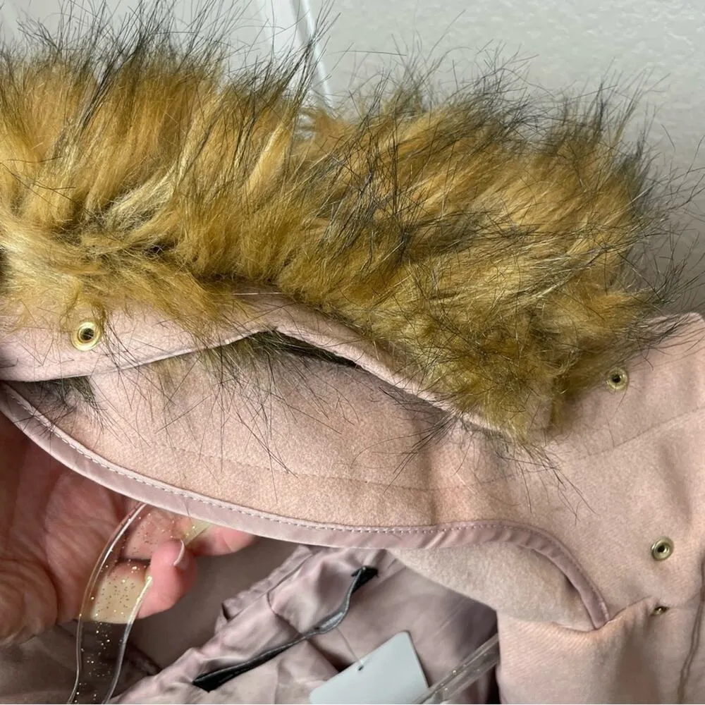 BNWT! ZARA Baby Pink Peacoat w/Removable Fur Hoodie Size XL - Image 10