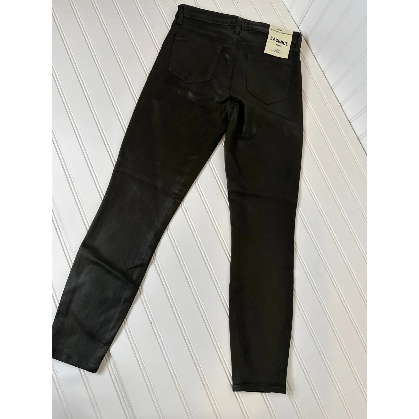 NWT L’AGENCE Skinny Army Green Wax Coated Stretchy Pants Cropped High Rise Sz 26 - Image 6