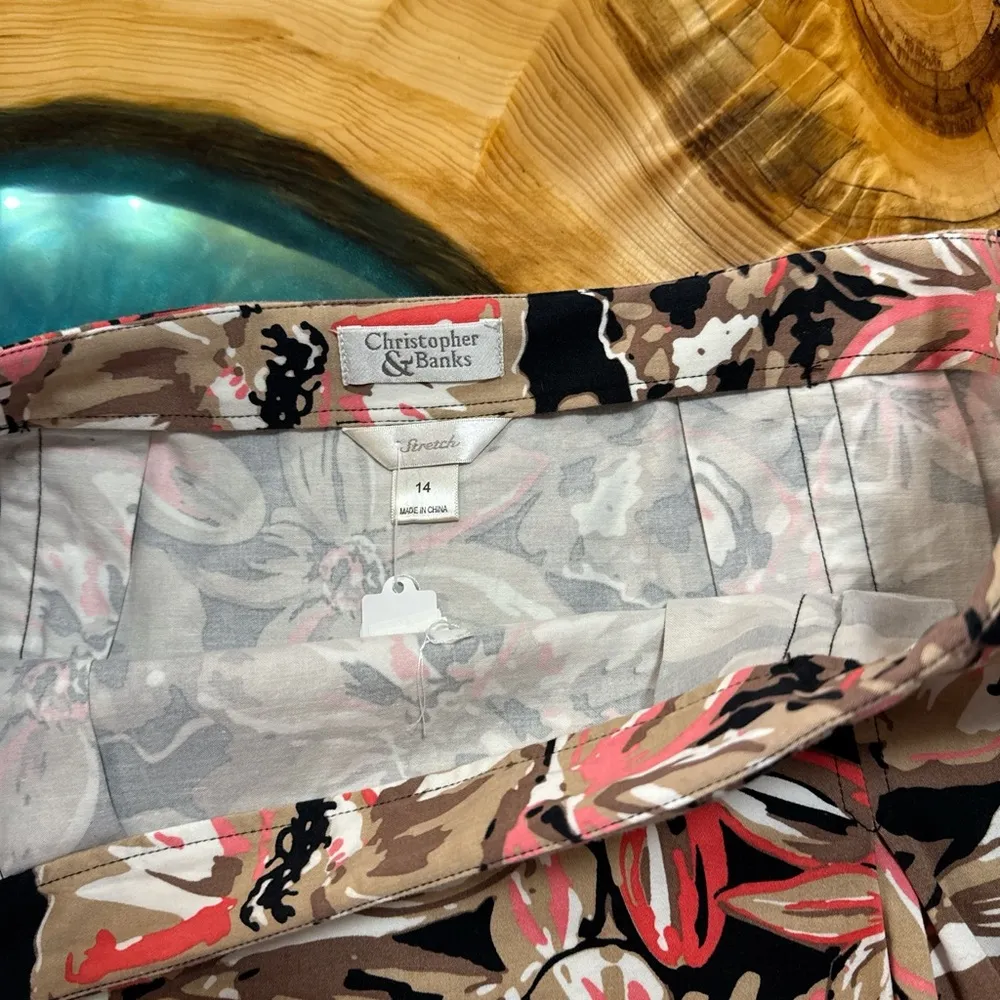 Christopher & Banks Black‎ and Pink Pleated A-Line Skirt - Image 2