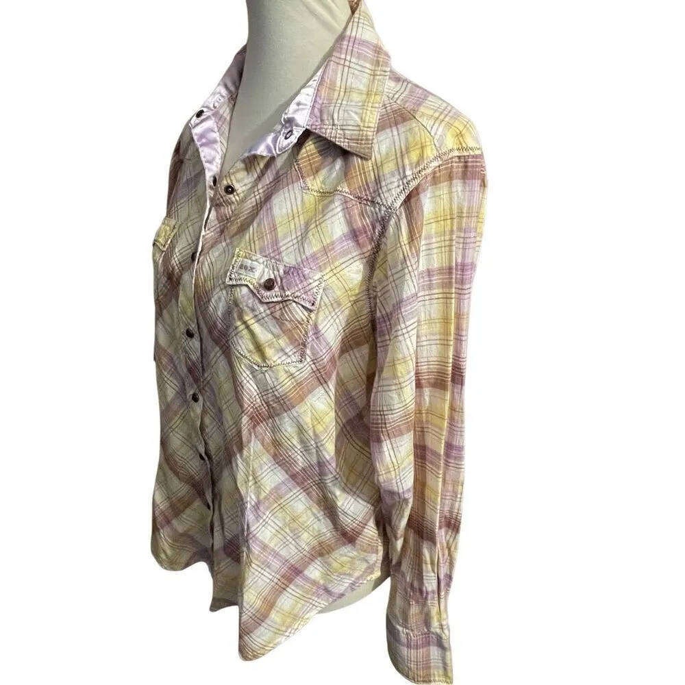 Wrangler Ultra 20X Fit Plaid Multi-Color Button Down Snap Jewel Buttons w/ Laven - Image 9