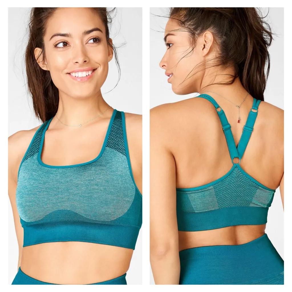 Fabletics Womens Size S Dot‎ Seamless Sports Bra Square Neck Heathered Teal - Image 2