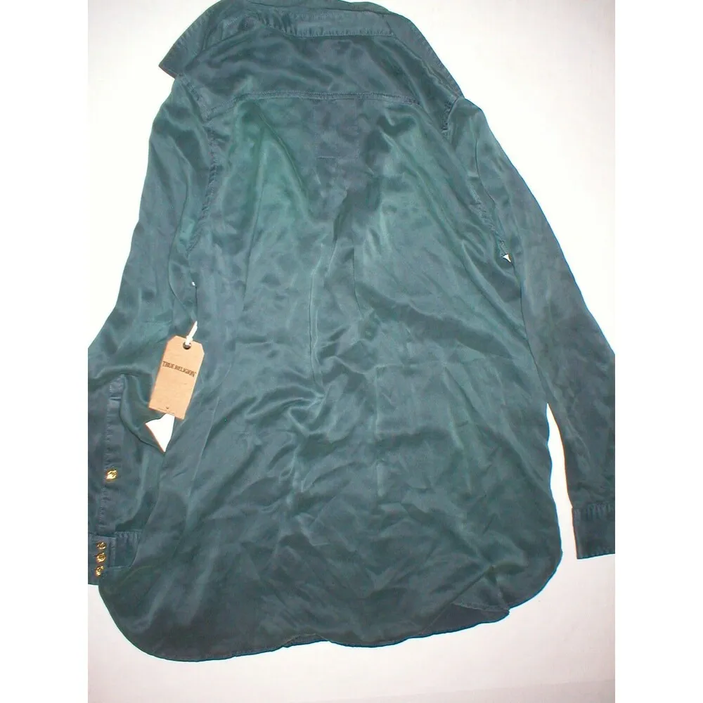 New Womens Designer True Religion 100% Silk Tunic Long Blouse XS Green NWT Top - Image 10
