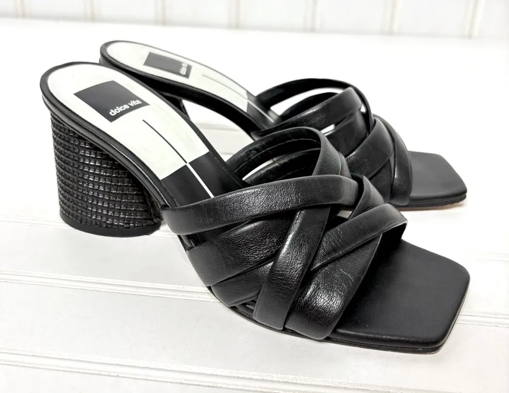 Dolce Vita Pazlee Cedar Leather Slip On Squared Toe Block Heel Sandals 365 Black Size 9.5 - Image 1