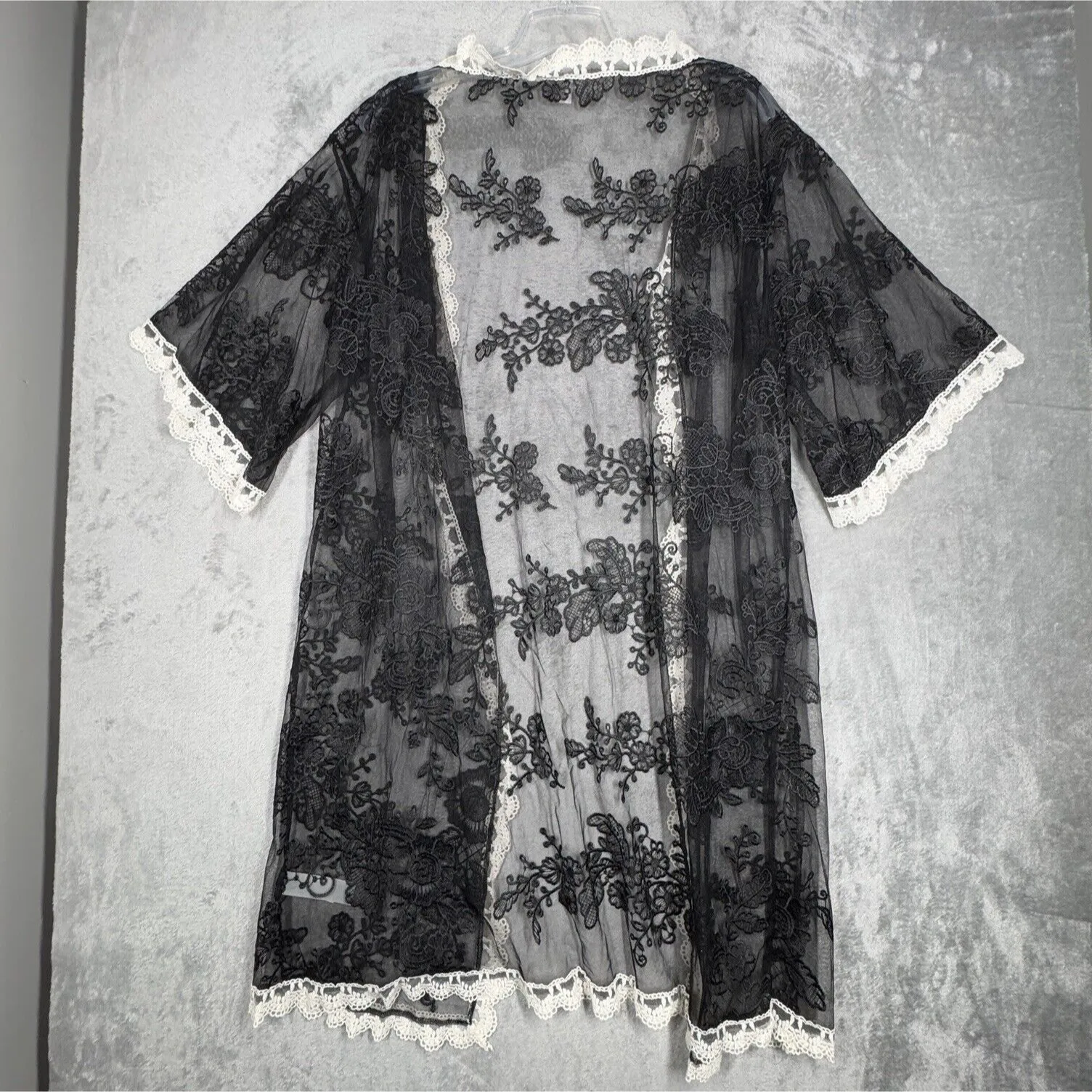 Lularoe Sweater Womens Small‎ Black Ivory Lace Chloe Longline Duster Midi Gothic - Image 3