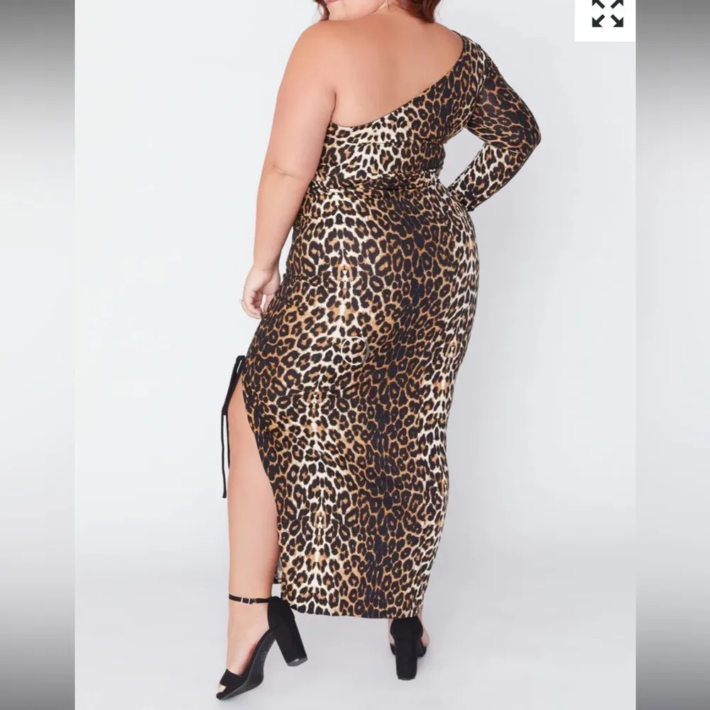 Soncy Animal Print Stretchy Plus Size Maxi Dress With Slit Front Brown - Image 2