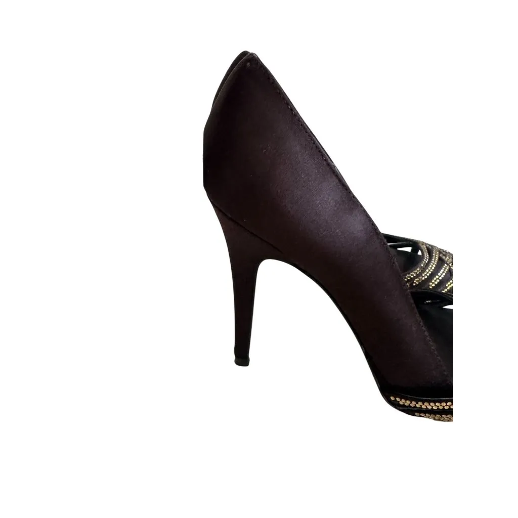LAUREN RALPH LAUREN Brown Satin Jeweled Heels Size 6 - Image 7