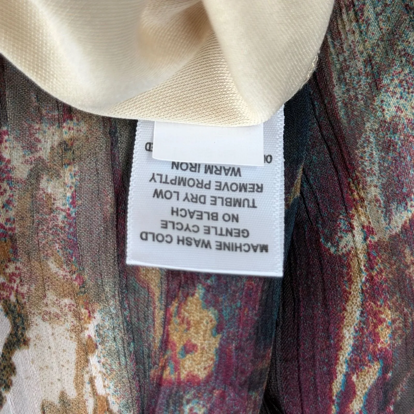 Dressbarn Blouse Size L Green Purple Abstract Art Sheer Tie Front Balloon Sleeve - Image 8