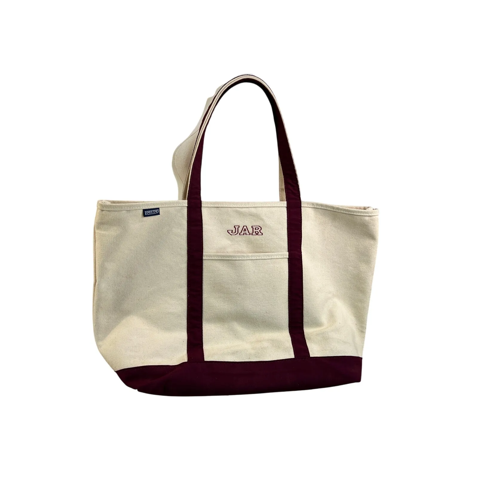 L.L. Bean Boat Tote Canvas Burgundy Trim - Image 9