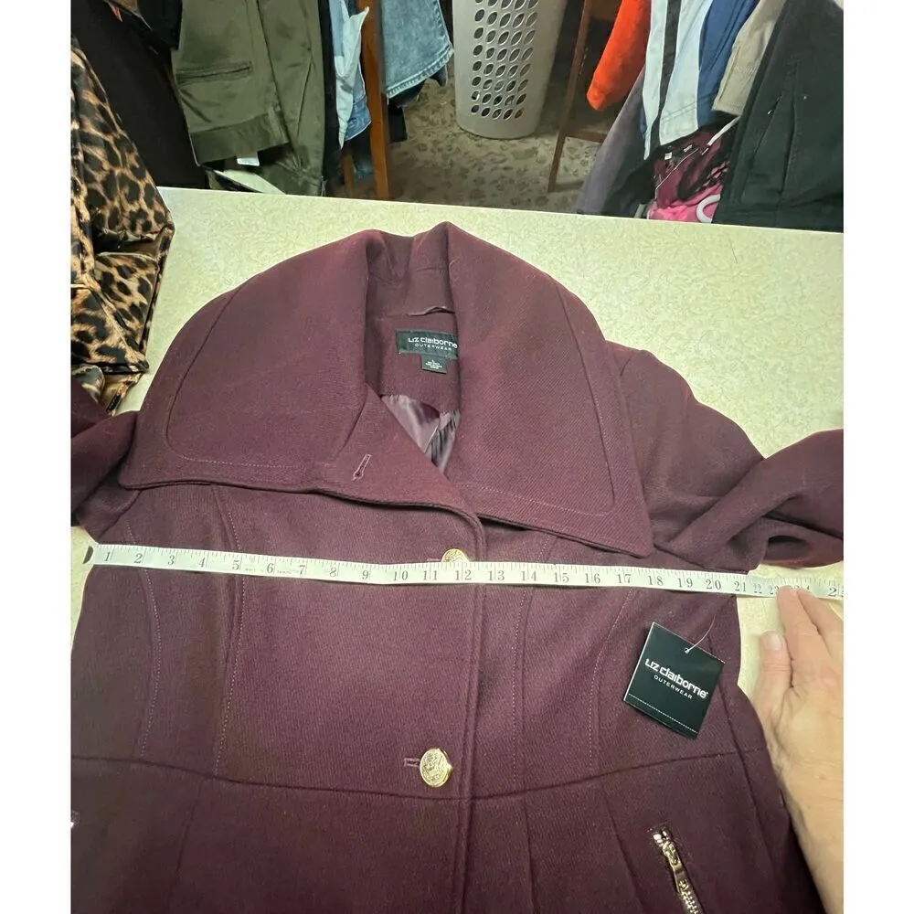 Liz Claiborne Wool Blend Single Breasted Pleated  Jacket Sz L Wine NWT $220 - Image 4