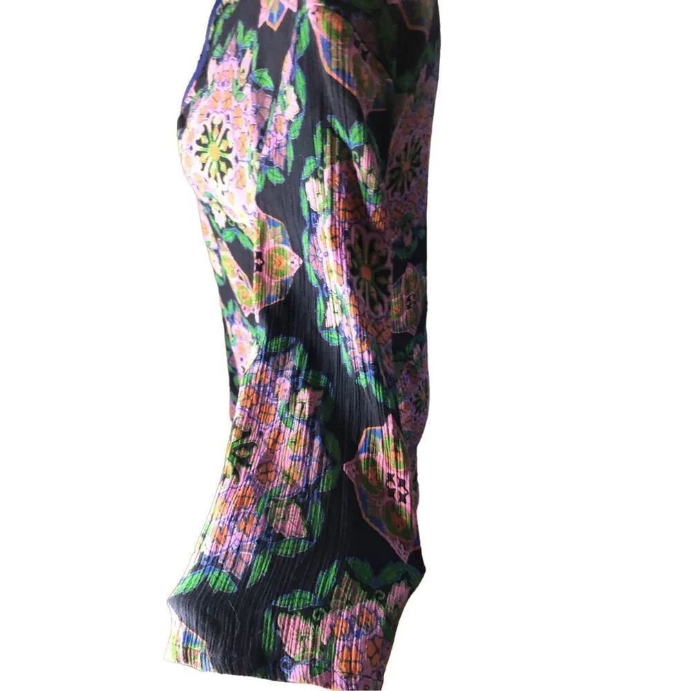 Gauzy J Crew Pink Medallion V Neck 3/4 Sleeve Gauze Cotton Tunic Swimsuit Cover Black - Image 5