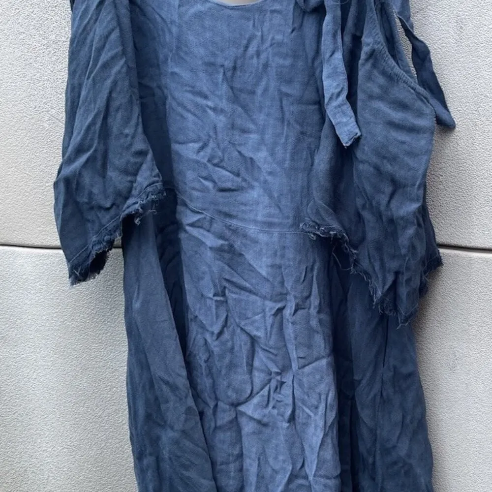 Vintage Gypsy Maxi Dress Top Back Tie Straps Blue Grey Tone Hollywood Sz M - Image 10