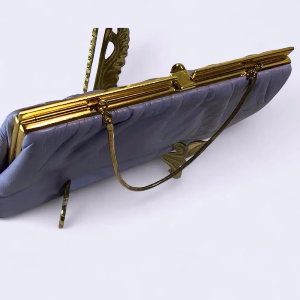 Vintage Elbief England Lavender Buttery Leather Clutch Handbag Chain Strap, 70s Purple - Image 5