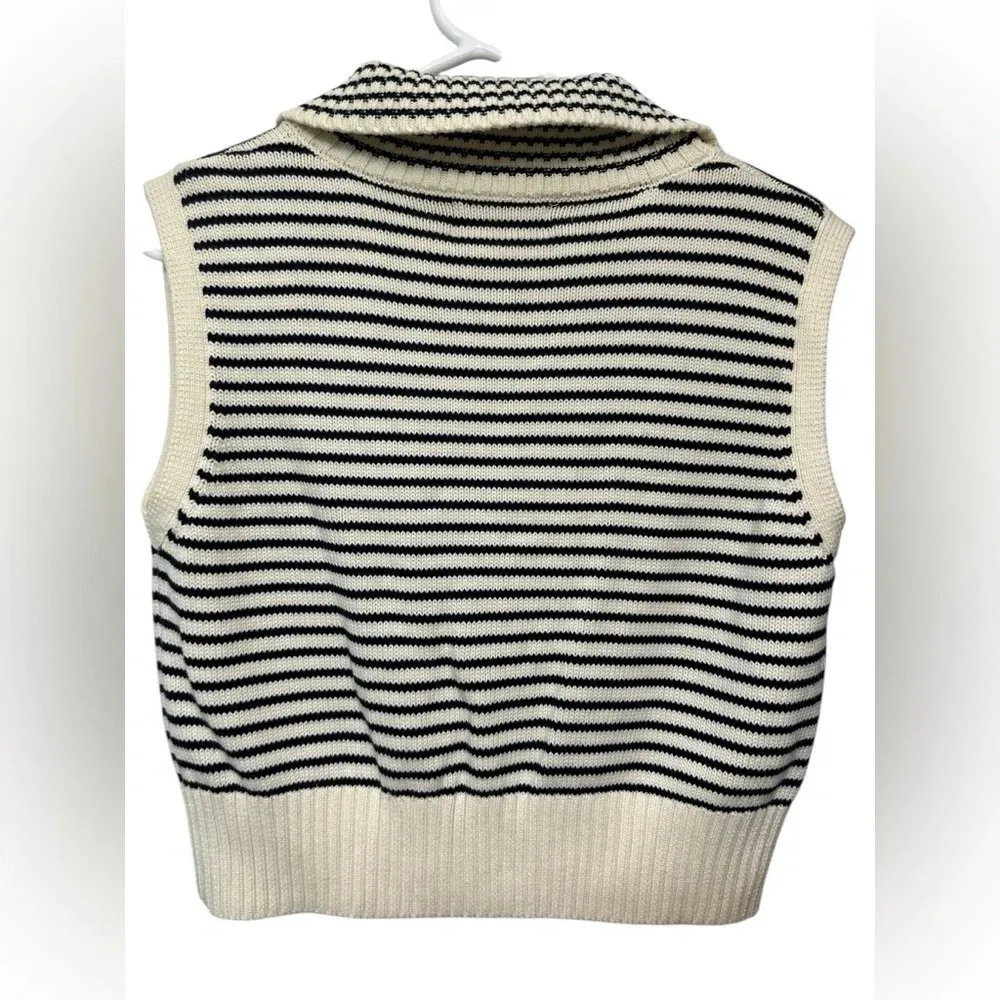 Cider Women’s Cropped Beige/Blue Knit stripe Sweater vest - Image 2