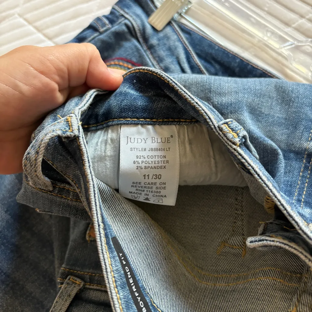 Judy Blue High Waist Cuffed Boyfriend Denim Jeans Distressed Straight Leg 11/30 - Image 13