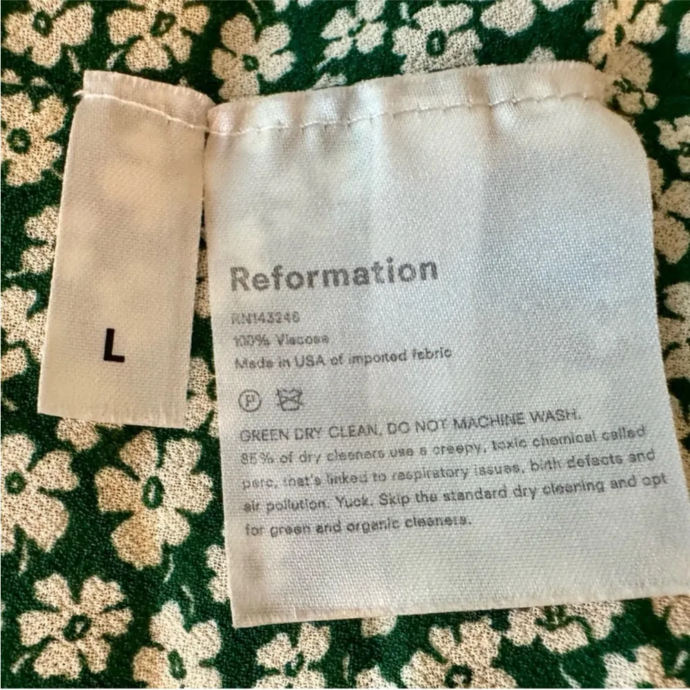 Reformation Venezuela Sammy Crepe Wrap Mini Dress Green White Floral Print Large - Image 7