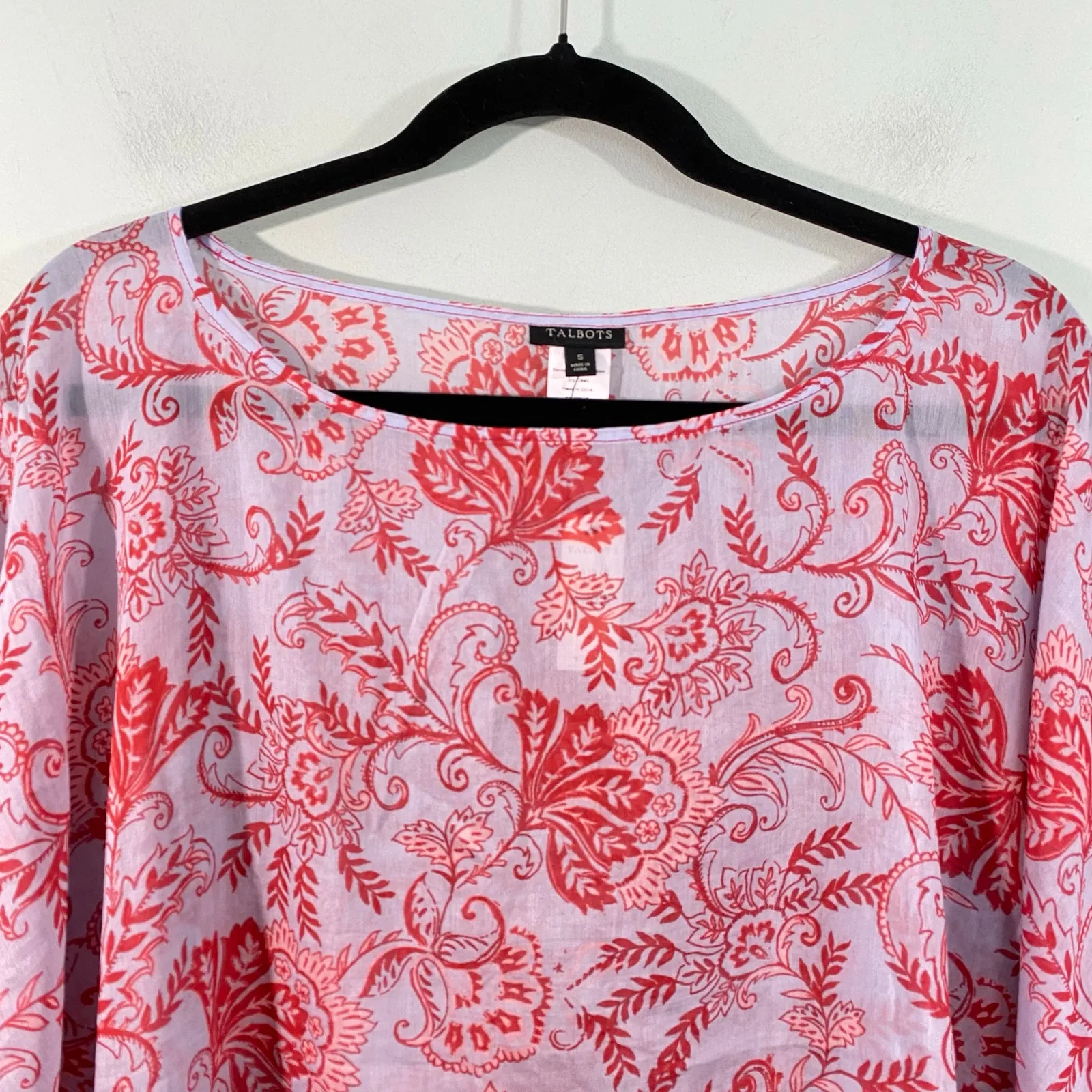 Talbots Women Red Paisley Cotton Silk Lightweight Poncho Blouse Size S NWT - Image 2