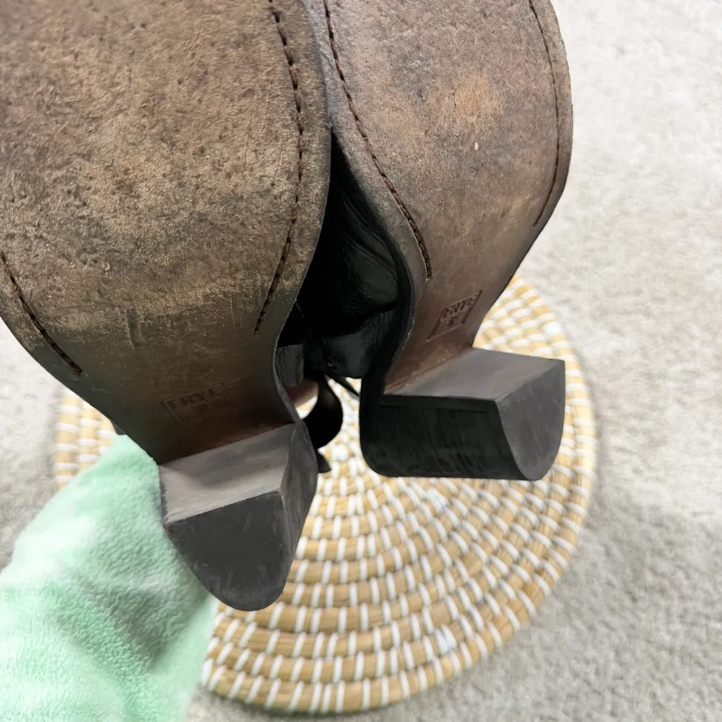 Frye Women’s Izzy Harness Slingback Booties Block Heeled in Black Leather 7.5B - Image 9