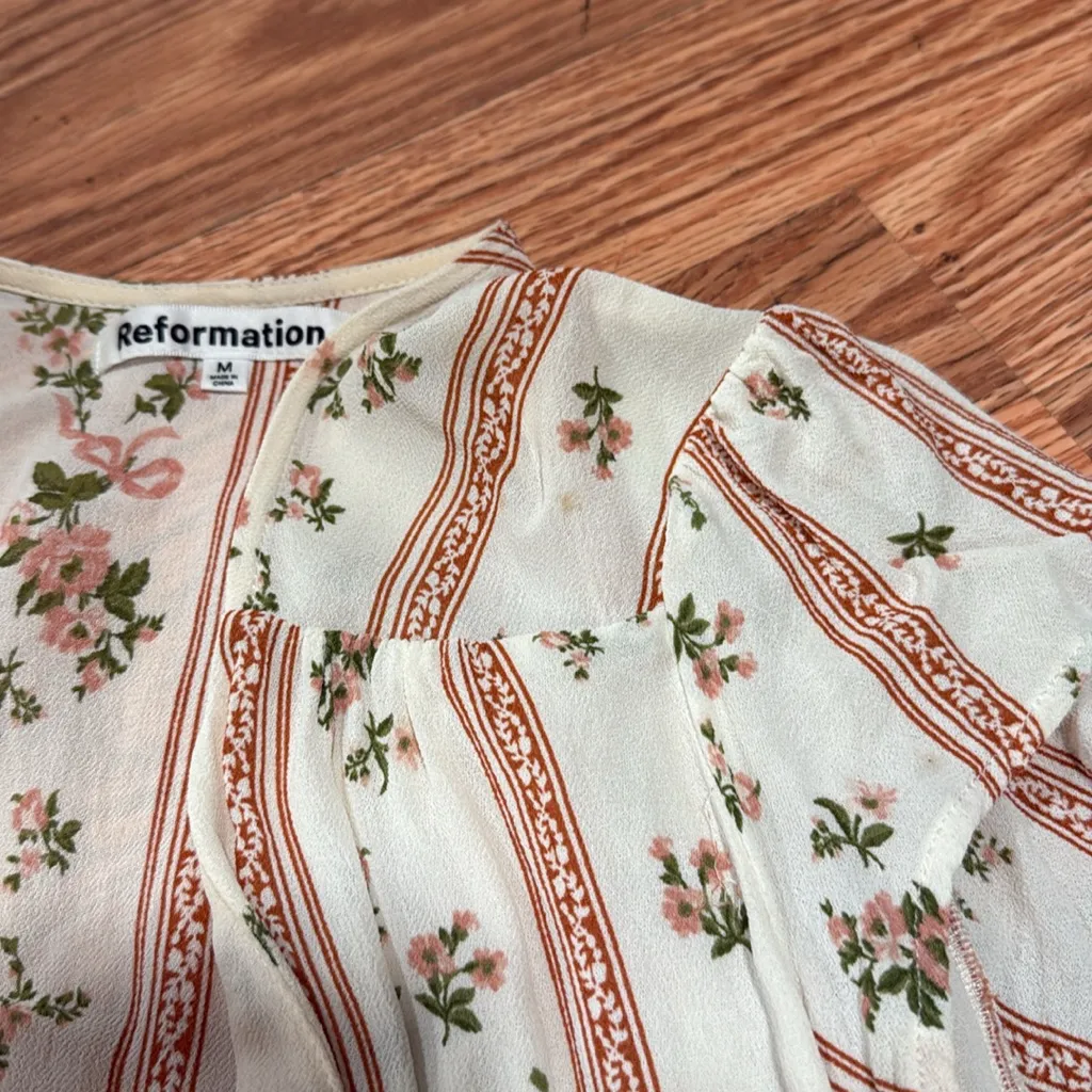 Reformation carina wrap midi dress in Hampton floral stripe size M viscose - Image 6