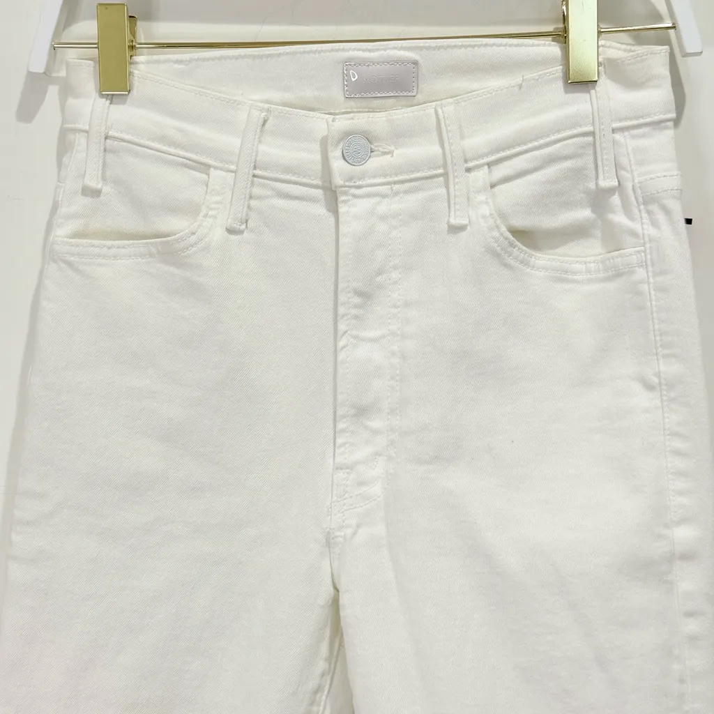 Mother The Hustler Ankle Fray Jeans Size 27 White Flare High Rise Coastal Chic - Image 7