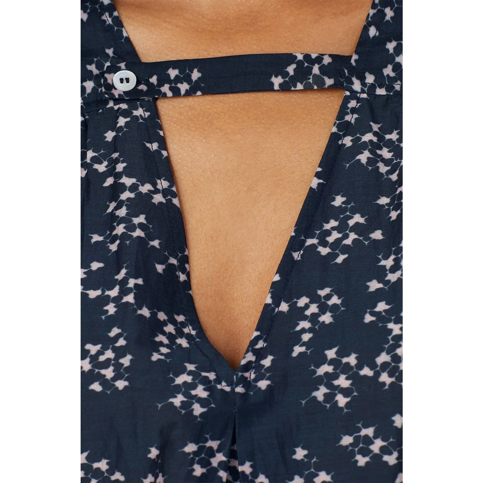 Current/Elliott Sky Short Sleeve Floral Navy Blue V-Neck Blouse Size S - Image 3